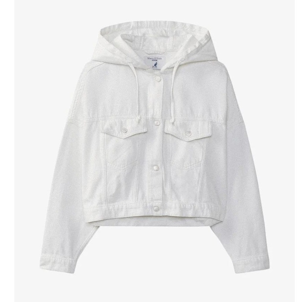 Marc O'Polo Kangol Denim Jacket M White Hooded Organic Cotton Boxy Fit Cropped